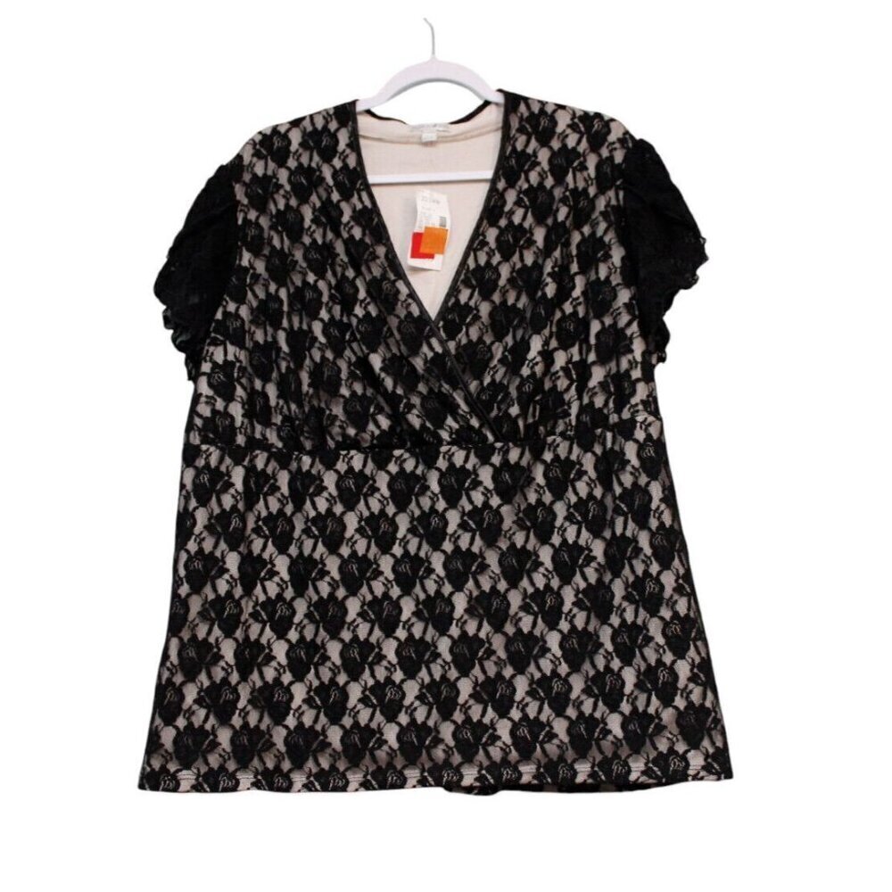 NWT Vintage Y2K Babydoll Blouse 22 24 Black Lace Sheer Whimsigoth Grunge 90s